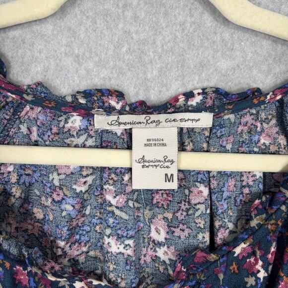 American Rag Top Medium Floral Crochet Puff Cottage Peasant Boho‎ Farmhouse - Picture 5 of 11